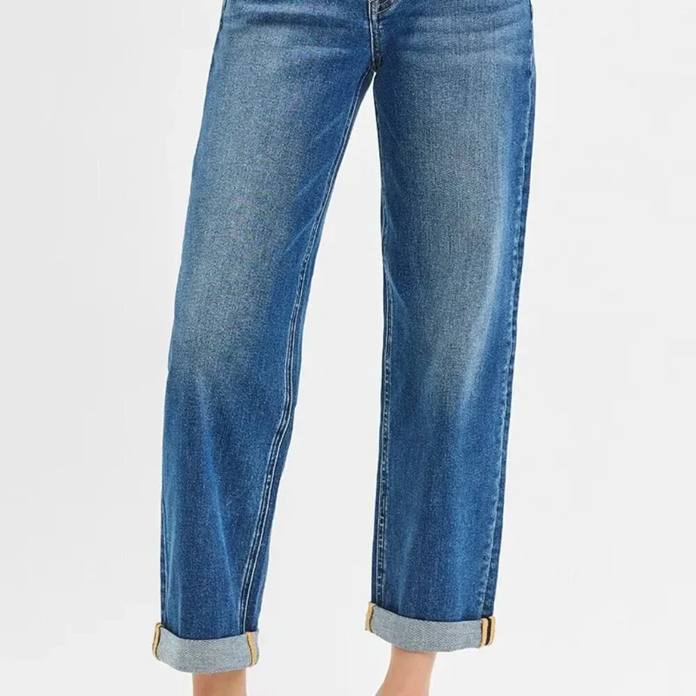 RISEN Full Size‎ Mid Rise Boyfriend Roll Up Jeans Plus Size